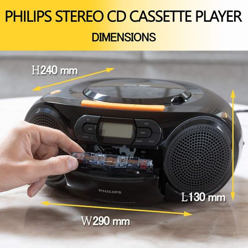 필립스 PHILIPS Stereo CD Cassette Player, Portable Boombox, USB, FM, MP3, Tape, AZ328