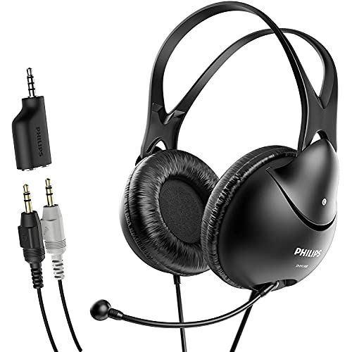 필립스 Philips Computer Headset with Microphone for Laptop, Zoom, Skype - 3.5 MM Lightweight Computer Headphones with Echo Cancelling Mic for Home Office, Call Center, Skype, Zoom