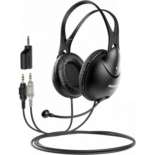 필립스 Philips Computer Headset with Microphone for Laptop, Zoom, Skype - 3.5 MM Lightweight Computer Headphones with Echo Cancelling Mic for Home Office, Call Center, Skype, Zoom