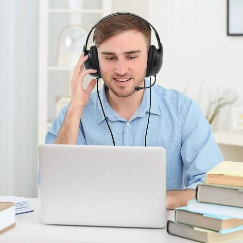 필립스 Philips Computer Headset with Microphone for Laptop, Zoom, Skype - 3.5 MM Lightweight Computer Headphones with Echo Cancelling Mic for Home Office, Call Center, Skype, Zoom