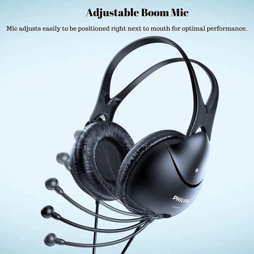 필립스 Philips Computer Headset with Microphone for Laptop, Zoom, Skype - 3.5 MM Lightweight Computer Headphones with Echo Cancelling Mic for Home Office, Call Center, Skype, Zoom