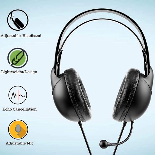 필립스 Philips Computer Headset with Microphone for Laptop, Zoom, Skype - 3.5 MM Lightweight Computer Headphones with Echo Cancelling Mic for Home Office, Call Center, Skype, Zoom