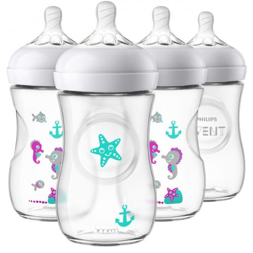 필립스 Philips Avent Natural Baby Bottle with Seahorse Design, 9oz, 4pk, SCF659/47