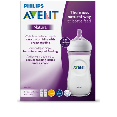 필립스 Philips Avent Natural Baby Bottle, Clear, 11oz, 2pk, SCF016/27
