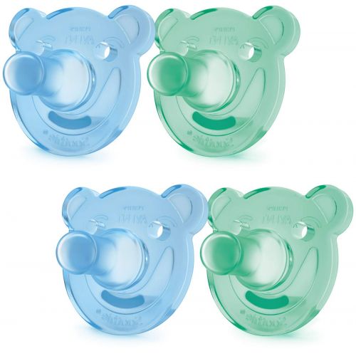 필립스 Philips AVENT Soothie Pacifier, 0-3 Months, Green/Blue, Bear Shape, 4 Pack, SCF194/41