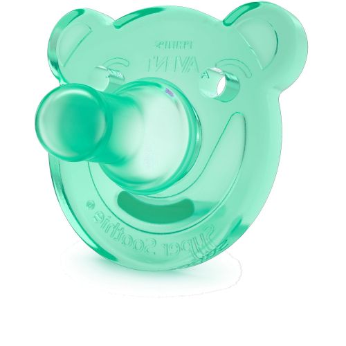 필립스 Philips AVENT Soothie Pacifier, 0-3 Months, Green/Blue, Bear Shape, 4 Pack, SCF194/41