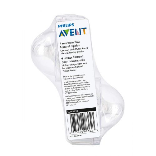 필립스 Philips Avent Natural Baby Bottle Nipple, Newborn 0M+, 4pk, SCF651/43