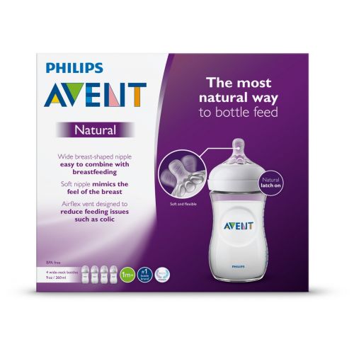 필립스 Philips Avent Natural Baby Bottle, Clear, 9oz, 4pk, SCF013/47