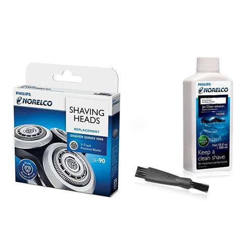 필립스 Philips Norelco SH90 Replacement Heads with Shaver Aid Brush & HQ200 Jet Clean Solution