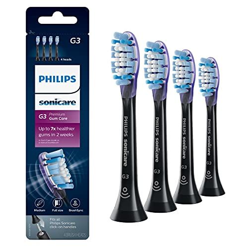 필립스 Genuine Philips Sonicare Premium Gum Care replacement toothbrush heads, HX9054/95, BrushSync technology, Black 4-pk