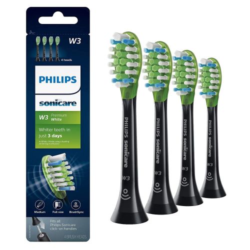 필립스 Philips Sonicare Premium White replacement toothbrush heads, HX9064/95, BrushSync technology, Black 4-pk