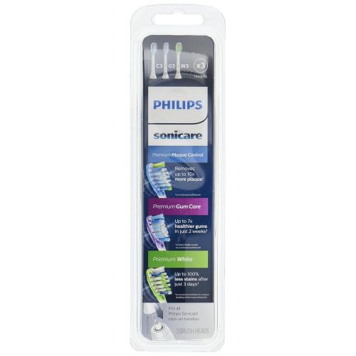 필립스 Philips Sonicare HX9073/65 Genuine Replacement Toothbrush Head Variety Pack - Premium Plaque Control, Premium Gum Care & Premium White, Brushsync Technology, White 3-pk