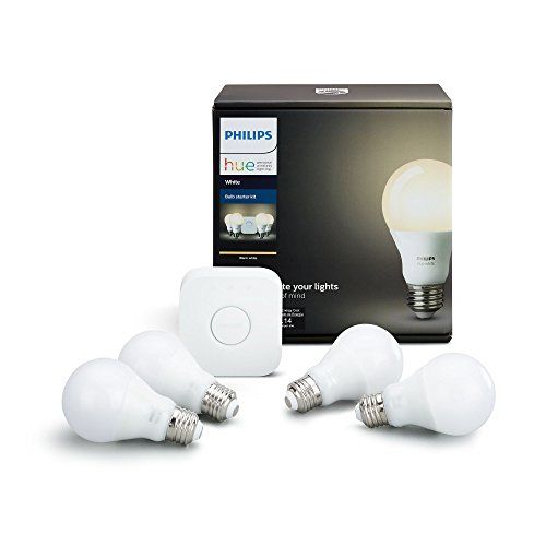 필립스 Philips Hue White A19 60W Equivalent LED Smart Bulb Starter Kit (4 A19 White Bulbs and 1 Hub Compatible with Amazon Alexa Apple HomeKit and Google Assistant)