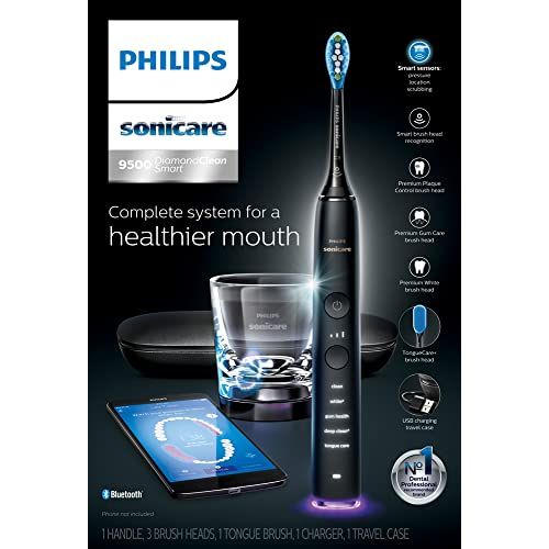 필립스 Philips Sonicare DiamondClean Smart 9500 Rechargeable Electric Toothbrush, Black HX9924/11