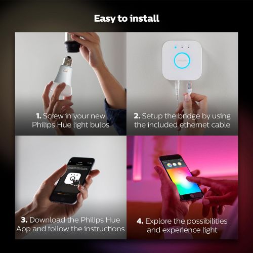 필립스 Philips Hue White and Color Ambiance A19 60W Equivalent LED Smart Bulb Starter Kit (4 A19 Bulbs and 1 Hub Compatible with Amazon Alexa Apple HomeKit and Google Assistant)