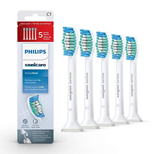 필립스 Genuine Philips Sonicare Simply Clean Replacement Toothbrush Heads, 5 Pack, HX6015/03