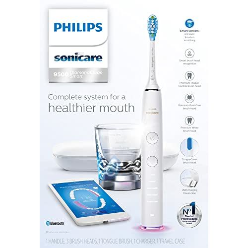 필립스 Philips Sonicare HX9924/01 DiamondClean Smart 9500 Rechargeable Electric Toothbrush, White