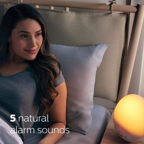 필립스 Philips SmartSleep Wake-up Light, Colored Sunrise and Sunset Simulation, 5 Natural Sounds, FM Radio & Reading Lamp, Tap Snooze, HF3520/60