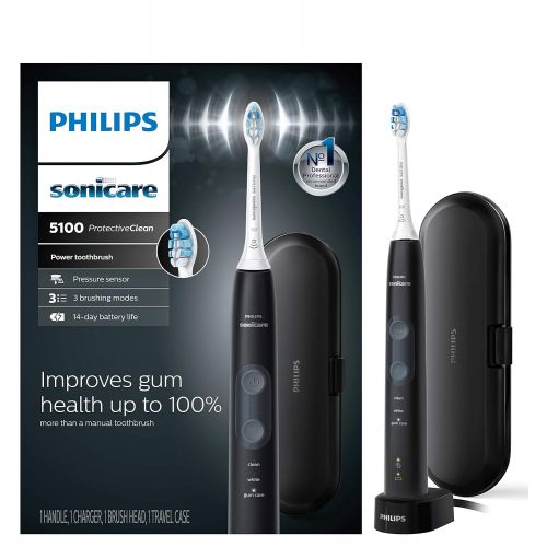 필립스 Philips Sonicare ProtectiveClean 5100 Gum Health, Rechargeable electric toothbrush with pressure sensor, Black HX6850/60, 1 Count