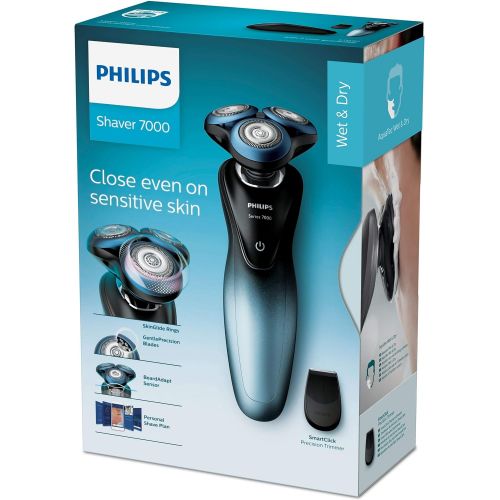 필립스 [아마존베스트]Philips S7930/16 Shaver Series 7000 Rotary Razor GentlePrecision Blades 10 m GroomTribe SH70 2 Steel Black Blue