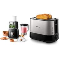 Philips HR7510/00 Viva Collection Food Processor (800 W, 29 Functions, 2L Capacity 2 in 1 Cutting Disc, Citrus Press Attachment) Black & HD2637/90 Toaster, Plastic, Black/Stainless