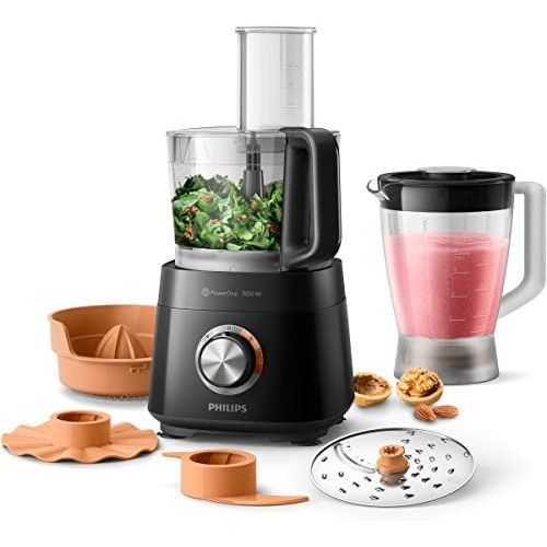 필립스 Philips HR7510/00 Viva Collection Food Processor (800 W, 29 Functions, 2L Capacity 2 in 1 Cutting Disc, Citrus Press Attachment) Black & HD2637/90 Toaster, Plastic, Black/Stainless