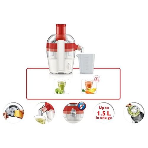 필립스 Philips Viva Collection Juicer 400 W 1.5 Litres in one Pass, easy cleaning red