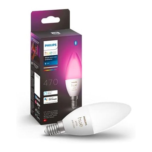 필립스 Philips Hue White & Color Ambiance E14 LED Light Bulb, Pack of 1, Dimmable, Up to 16 Million Colours, Controllable via App, Compatible with Amazon Alexa (Echo, Echo Dot)