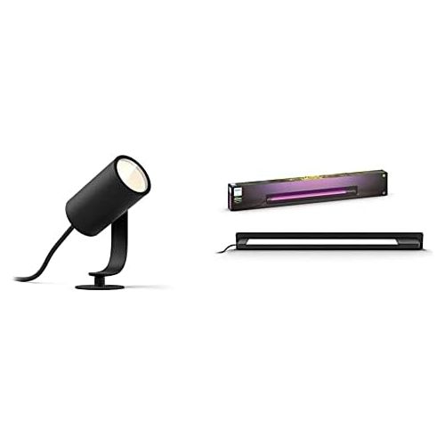 필립스 Philips Hue White and Color Ambiance LED Garden Spotlight Lily 1 Base Set Dimmable up to 16 Million Colours & White & Colour Amb. LED Wall Floodlight Amarant, Black, up to 16 Milli