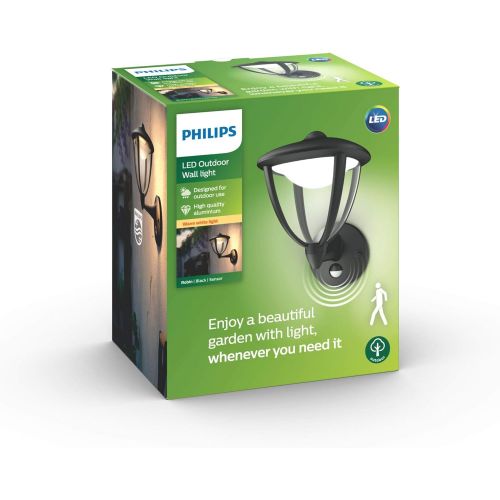 필립스 Philips 154793016 Robin Outdoor Wall Light with Motion Sensor LED Light Black