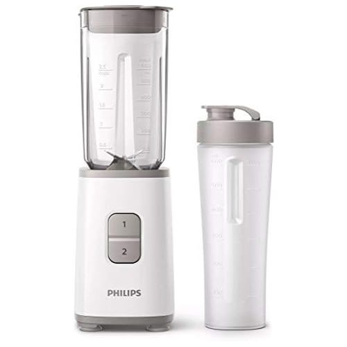 필립스 Philips HR2602/00 Mini Daily Blender with 4 Blades, 0.6 Litre Jug, 2 Speed, Portable Cup Included, Ice Crushing, 350 W, White