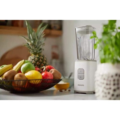 필립스 Philips HR2602/00 Mini Daily Blender with 4 Blades, 0.6 Litre Jug, 2 Speed, Portable Cup Included, Ice Crushing, 350 W, White