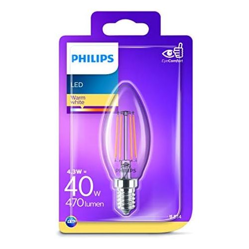 필립스 Philips Classic LED Bulb, Replacement for Warm White (2700 Kelvin), 470 Lumens, candle
