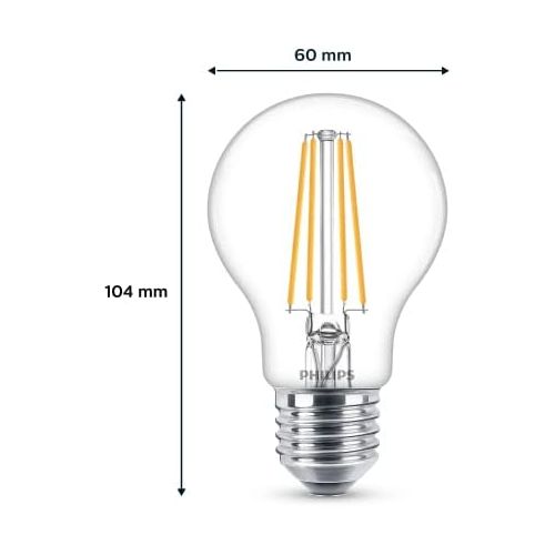 필립스 Philips LEDclassic replaces 60 W, E27, A60, pack of 6, warm white (2700 Kelvin), 806 lumens, clear