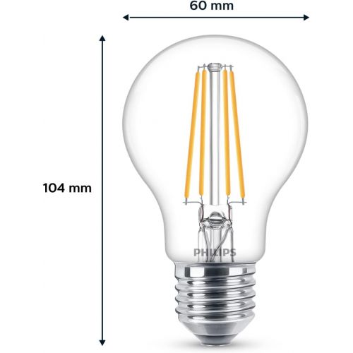 필립스 Philips LEDclassic replaces 60 W, E27, A60, pack of 6, warm white (2700 Kelvin), 806 lumens, clear