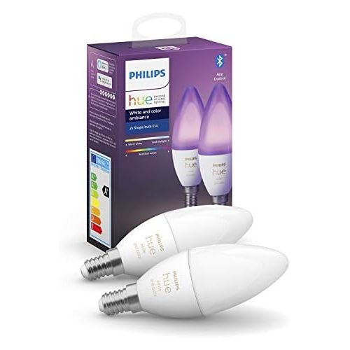 필립스 Philips Hue White & Colour Ambiance E14 LED Light Bulb, Pack of 2, Dimmable, up to 16 Million Colours, App Control, Compatible With Amazon Alexa (Echo, Echo Dot)