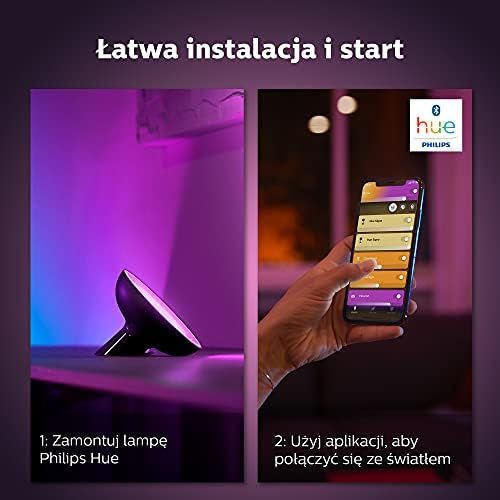 필립스 Philips Hue White and Colour Ambiance Bloom LED Table Lamp, Black, Dimmable, 16 Million Colours, App Control, Compatible With Amazon Alexa (Echo, Echo Dot)