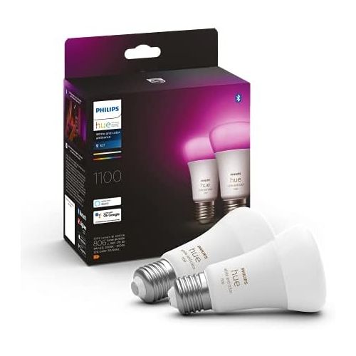 필립스 Philips Hue White and Colour Ambiance Light Bulbs E27 Double Pack 2 x 800 lm 75 W