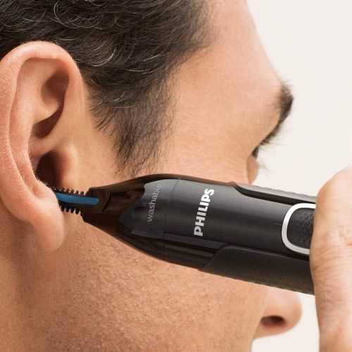 필립스 Philips NT5650/16 Nose and Ear Hair Trimmer Series 5000 for Nose and Ear Hair and Eyebrows Without Plucking (with Beard Comb and Precision Trimmer), Black/Grey