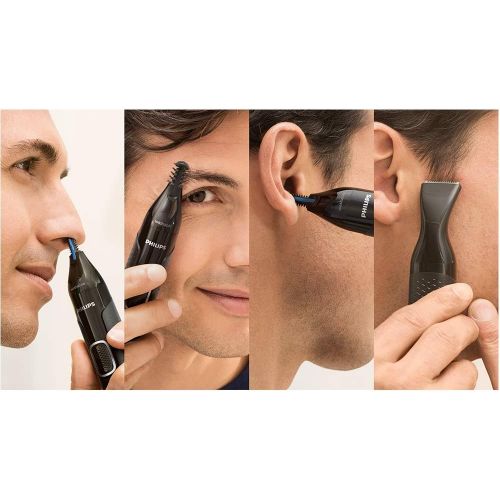 필립스 Philips NT5650/16 Nose and Ear Hair Trimmer Series 5000 for Nose and Ear Hair and Eyebrows Without Plucking (with Beard Comb and Precision Trimmer), Black/Grey