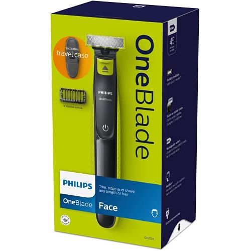 필립스 Philips OneBlade Face QP2520/65 Trimming Edge Shaving for Any Hair Length, 3 x Click on Stubble Combs Rechargeable Wet & Dry Use