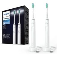 Philips Sonicare 3100 Series Electric Toothbrush with Sonic Technology Twin Pack with Pressure Sensor and Brush Head Indicator, HX3675/13, White