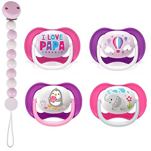 필립스 Philips AVENT Fashion Soothers???6 18?months/Girl Clip On Charm???Mix, Set of 4; with Hygienic Cap