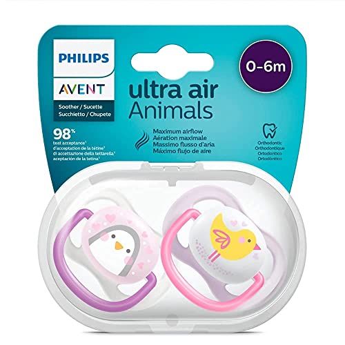 필립스 Philips Avent Ultra Air Dummy / 0 6 Months / Set of 4 Girl / Includes 2 Sterilised Transport Boxes
