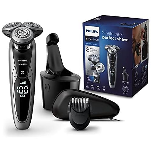 필립스 Philips Series 9000 Wet and Dry Mens Electric Shaver S9711/31 with SmartClean Plus System & Beard Trimmer