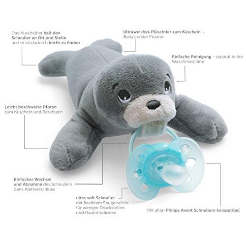 필립스 Philips Avent Snuggle Seal SCF348/14 Soft Toy with Dummy Ultra Soft Perfect Gift for Newborns and Babies