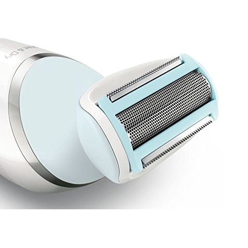 필립스 Philips SatinShave Advanced BRL130/00 Ladyshaver Electric Wet and Dry Shaver with Comb Attachment for Trimming, Spring Shaver for Even Shave, Thorough and Gentle, White/Light Blue