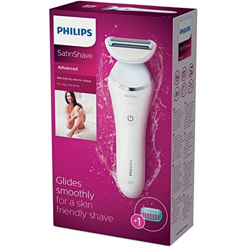 필립스 Philips SatinShave Advanced BRL130/00 Ladyshaver Electric Wet and Dry Shaver with Comb Attachment for Trimming, Spring Shaver for Even Shave, Thorough and Gentle, White/Light Blue