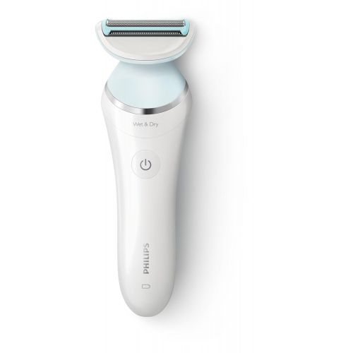 필립스 Philips SatinShave Advanced BRL130/00 Ladyshaver Electric Wet and Dry Shaver with Comb Attachment for Trimming, Spring Shaver for Even Shave, Thorough and Gentle, White/Light Blue