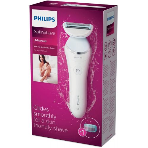 필립스 Philips SatinShave Advanced BRL130/00 Ladyshaver Electric Wet and Dry Shaver with Comb Attachment for Trimming, Spring Shaver for Even Shave, Thorough and Gentle, White/Light Blue